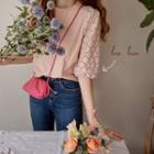 Laced Puff-sleeve Top Apricot - One Size