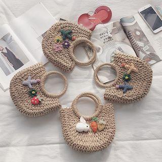 Embellished Crossbody Straw Bag