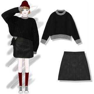 Color Block Sweater / A-line Skirt