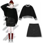 Color Block Sweater / A-line Skirt