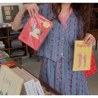 Mock Two-piece Flower Print Elbow-sleeve Dress