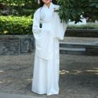 Hanfu Set: Plain Long-sleeve Top + Maxi Skirt