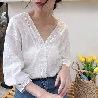 3/4-sleeve Lace Crochet Top