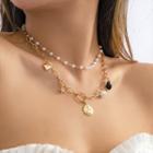 Heart Star Faux Pearl Layered Alloy Choker 01 - X03465 - Gold - One Size