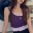 Spaghetti Strap Butterfly Embroidered Top Purple - One Size
