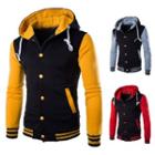 Color Block Buttoned Hooded Baseball Jacket