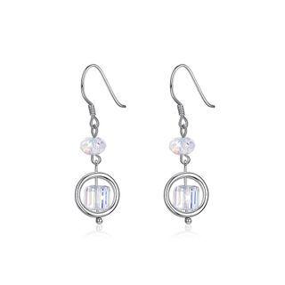 925 Sterling Silver Circle Earrings With White Austrian Element Crystal Silver - One Size