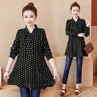Long-sleeve Polka Dot Long Top