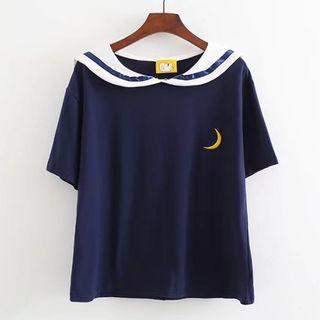 Print Short-sleeve Sailor Collar T-shirt