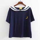 Print Short-sleeve Sailor Collar T-shirt