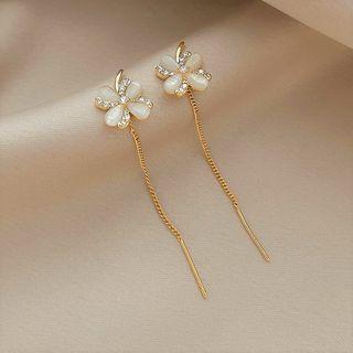 Clover Faux Cat Eye Stone Sterling Silver Dangle Earring 1 Pair - Earrings - Gold - One Size