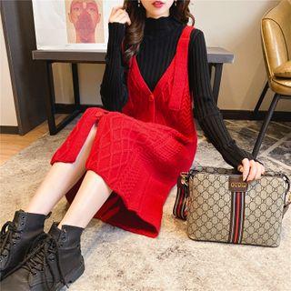 Button Midi Shift Knit Pinafore Dress