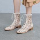 Chunky Heel Lace-up Dotted Mesh Short Boots