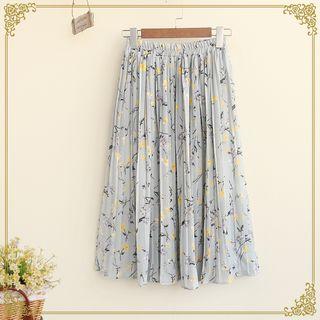 Floral Print Accordion-pleat Chiffon Skirt