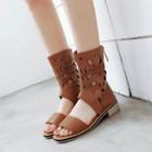 Faux-leather Cutout Low-heel Boot Sandals