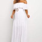 Ruffled Off-shoulder Short-sleeve Maxi A-line Dress