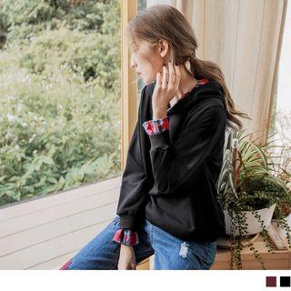 Plaid Panel Mock Two Piece Hoodie