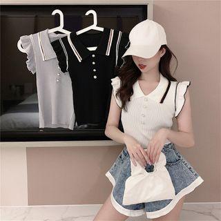 Ruffle-trim Sleeveless Polo Knitted Top