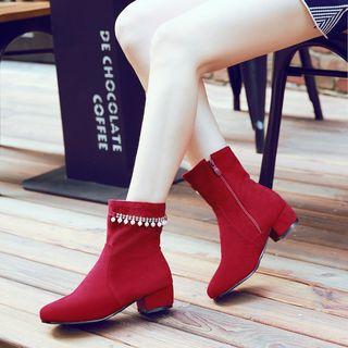 Faux-suede Beaded Ankle Boots