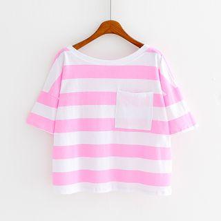 Striped Tie-back Short-sleeve T-shirt