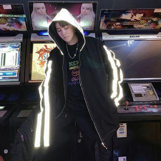 Reflective Print Panel Zip-up Hoodie