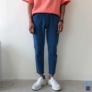 Drawstring-waist Cropped Tapered Jeans