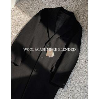 Peak-lapel Single-breasted Woolen Long Coat