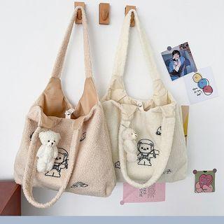 Bear Embroidered Fleece Shoulder Bag
