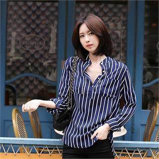 Pocket-detail Striped Shirt