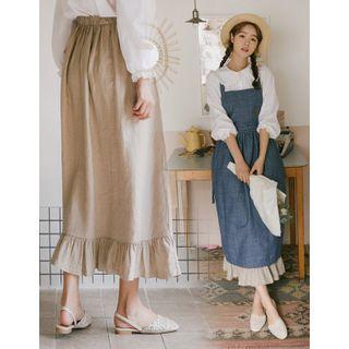 Band-waist Frill-hem Skirt