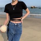 Short-sleeve Plain Lace Up Top