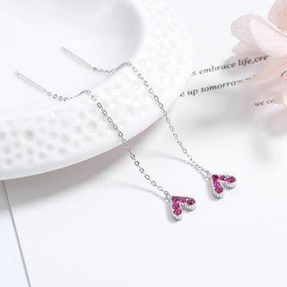S925 Sterling Silver Rhinestone Heart Threader Earrings As Shown In Figure - One Size