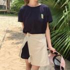 Set: Short-sleeve Embroidered T-shirt + A-line Mini Skirt