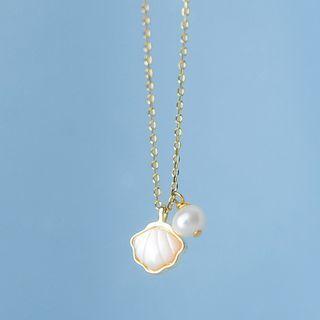 Shell Pendant Faux Pearl Necklace Gold - One Size