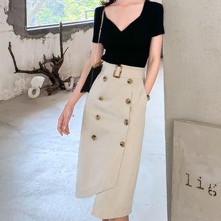 Double-breasted Straight Fit Skirt