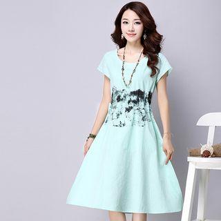 Print Short Sleeve A-line Dress