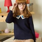 Contrast Collar Blouse Navy Blue - One Size