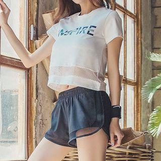 Sports Set: Short-sleeve Lettering T-shirt + Shorts