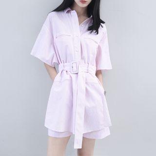 Button-down Striped Playsuit With Belt