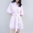 Button-down Striped Playsuit With Belt