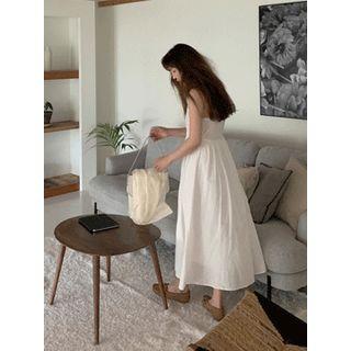 Spaghetti-strap Lace-detail Linen Blend Dress