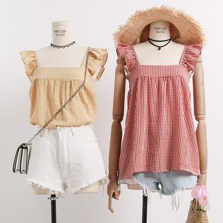 Ruffled-cuff Plaid Vest