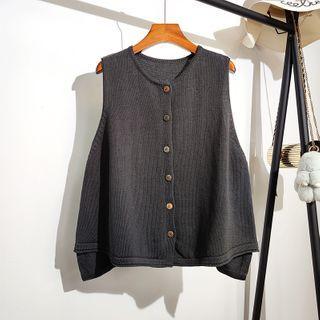 Round-neck Loose-fit Plain Knit Vest