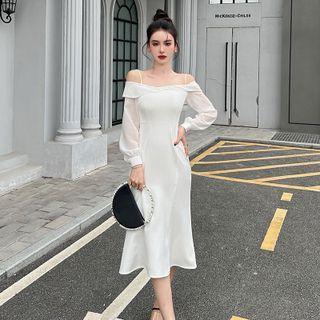 Long-sleeve Cold-shoulder Chiffon Mermaid Dress