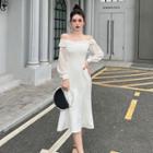 Long-sleeve Cold-shoulder Chiffon Mermaid Dress