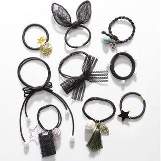 Set Of 9: Hair Tie Set Of 9 - Black - One Size