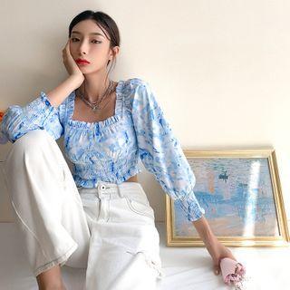 Tie-dye Puff-sleeve Cropped Top