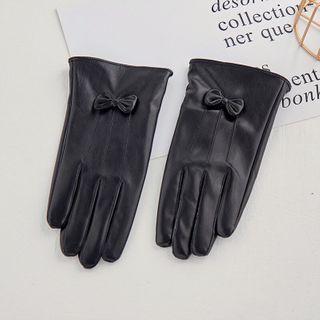 Bow Faux Leather Gloves