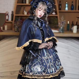 Long-sleeve Print A-line Dress / Gloves / Scarf / Hat / Set