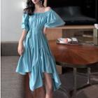 Off-shoulder Dress Blue - One Size